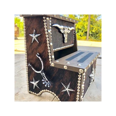 Western Cowhide Cowboy Step Stool